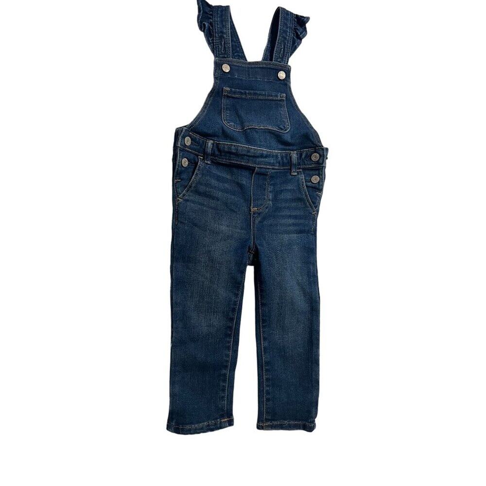 Baby GAP Denim Overalls Pants Girls Size 2 Ruffle Adjustable Strap Dark Wash